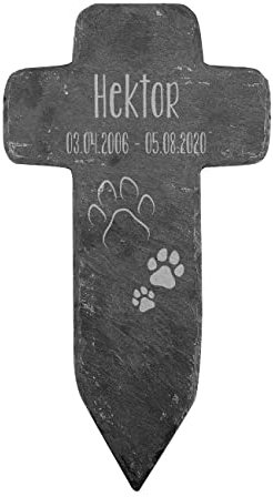 private grief Gedenkkreuz aus Schiefer/Grabkreuz mit persönlicher Beschriftung 23 cm x 40 cm (B/H), Pfoten