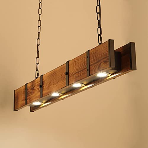 FUMIMID Holz Rustikal Pendelleuchte LED Retro Esstisch Hängeleuchte Höhenverstellbar Bar Industrielle Kronleuchter Vintage Rechteckige Droplight Cafe Kreative Loft Hängelamp Deckenleuchte Beleuchtung