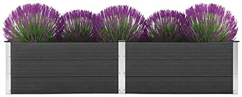 Hommdiy Garten Hochbeet Metall Hochbeet Pflanze Blumenbeet für Balkongarten 250 x 100 x 54 cm WPC Grau