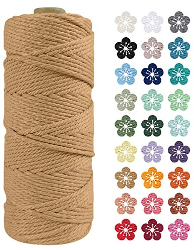 LEREATI Corda Macrame 2mm x 100m, Filo Macrame 2mm Cordoncino Cotone Naturale, 3 Fili Spago Colorato Cordino per Borse Uncinetto, Decorazioni Fai da Te, Arazzo da Parete, Cestini (Caffè)