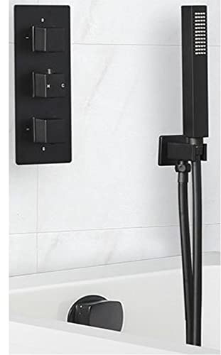 MILANO Thermostatic Mixer Valve Hand Shower Overflow Bath Filler Tap Black