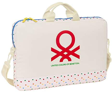 BENETTON Topitos - Mochila, Funda para Portátil de hasta 15.6, Mochila, Ideal para Niños de Diferentes Edades, Cómoda y Versátil, Calidad y Resistencia, 34x18x15 cm, Color Blanco roto
