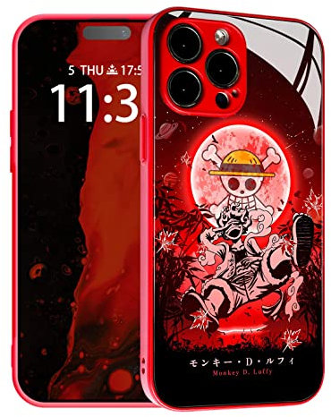 HEMINJYJEF Gear 5 Nika JoyBoy Japanese Anime Anti-Drop Color Soft Silicone Protective Shell Manga Pattern Tempered Glass Covers Multicolor Phone Cases for iPhone 14 Pro Max