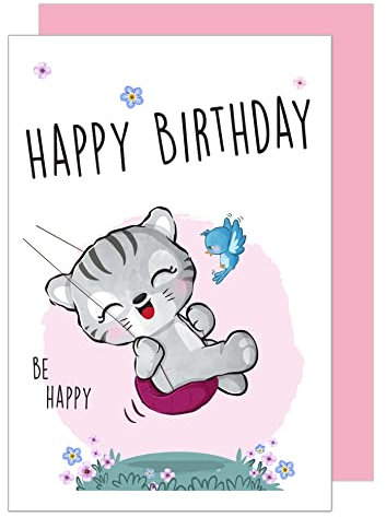 Edition Seidel Premium Geburtstagskarte für Kinder mit Umschlag. Kindergeburtstag Glückwunschkarte Grusskarte Happy Birthday Mädchen Katze (G3382 SW023)