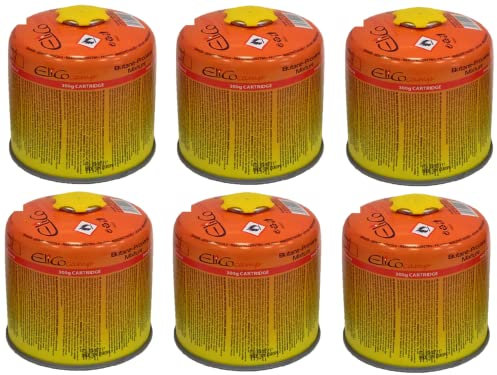6x 300g Elico Schraubkartusche Universalgewinde 7/16 Gaskartuschen Ventilkartusche EN 417 Gewinde Ventil Bunsenbrenner Butan Propan Mix Campingkocher Gaskocher Gasheizung Lötbrenner