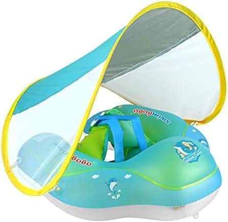 HENGYAN Schwimmender aufblasbarer Baby-Pool schwimmender Ring mit Sonnenschutz, fügen Sie Schwanz hinzu, kein Flip für 3-36 Monate (L)
