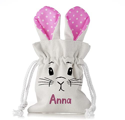 LIEBTASTISCH - Ostertasche Personalisiert mit Namen - Ostertüte zum Befüllen - Stoff Osternest Osterkorb Osterkörbchen für Ostergeschenke Kinder - Geschenktüte Ostern Geschenke - 26x15 cm (Rosa)