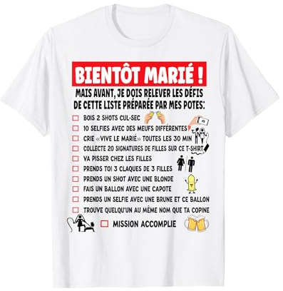 Bientôt Marié Liste Drôle Enterrement de Vie de garçon EVG T-Shirt