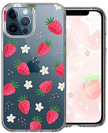Cute Strawberry Case for iPhone 12 Pro Max 6.7 Inch with kawaii Little Daisy Design,Clear Slim Soft TPU Shockproof Protective Cover Compatible with iPhone 12 Pro Max for Women Girls Kids