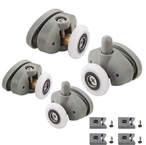 Cokritsm 4 Stücke Duschkabine Rollen Laufrollen 23mm, Ersatzrollen für Duschtüren, Anti-Rost Duschtürrollen für Badezimmertüren Glastür 4-6mm, Glasloch 9-12mm