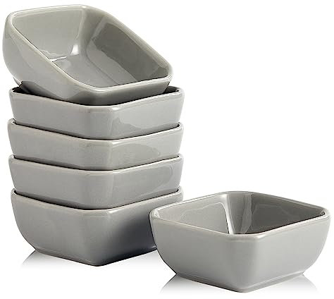 Swuut Lot de petits bols à sauce soja carrés en céramique de 178,6 g – Bon pour sauce tomate, soja sushi, barbecue, planche à charcuterie (gris)