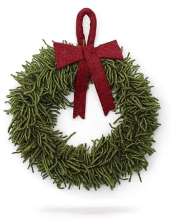 Én Gry & Sif klassischer Weihnachtskranz mit roter Schleife I Hand-Made & fair-Trade Kranz aus Filz, skandinavische Deko für Herbst Winter Weihnachten I Türkranz dunkelgrün mit roter Schleife, ⌀19cm