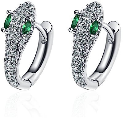 Schlangenohrringe Silber, Schlangenförmige Ohrringe, Schlangen-Ohrringe aus Legierung, Ohrringe für Damens, Schlangen Ohrringe mit grüne Zirkonia, Geschenk für Mädchen und Frauen(mit Geschenkbox)