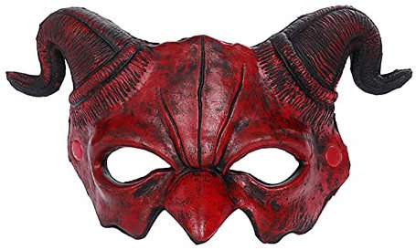 JIAHG Halloween Halbgesichtsmaske gruselige Tiermaske Dämon Halbmaske Oster Horror Kopfbedeckung Schofar Halbgesichts-Kopfschmuck für Halloween Karneval Party Kostüm