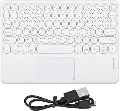 Clavier Bluetooth sans Fil, 10 Pouces Rond Keycap Mini Clavier Portable Tablette Clavier étanche Clavier Rechargeable pour Téléphone Portable PC(Blanc)
