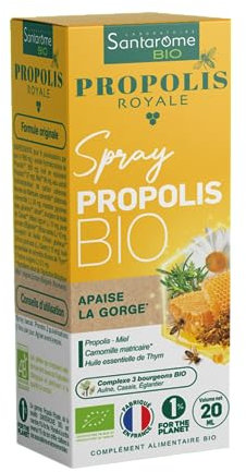 Santarome Bio - Spray Propolis Bio - Apaise la gorge - Complément alimentaire immunité - A base de Plantes & de Propolis - 20 ml - France
