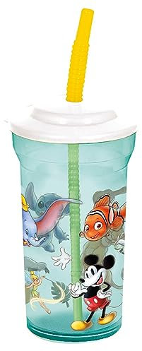 p:os 35322 - Disney Trinkbecher für Kinder mit integriertem Strohhalm und Deckel, Trinkgefäß mit ca. 460 ml Fassungsvermögen, für kalte Getränke