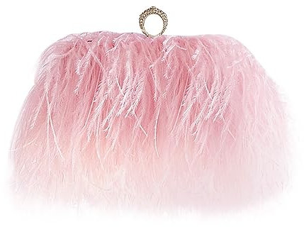 MOISTRI Donne struzzo naturale piumato Vintage borsetta serale borsa di Glitter borsellino borsette serali femminili matrimonio festa Rosa chiaro