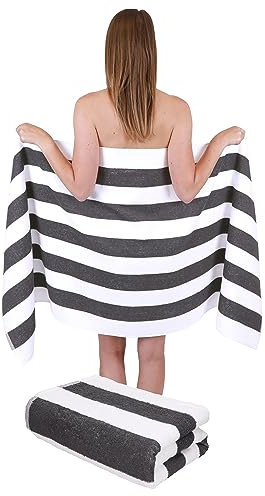 Betz 2 Stück Saunatuch Saunatücher Set Badetuch 100% Baumwolle Berlin Größe 70x180 cm XXL Sauna Handtuch Weich Groß Streifen Farbe weiß - Graphit
