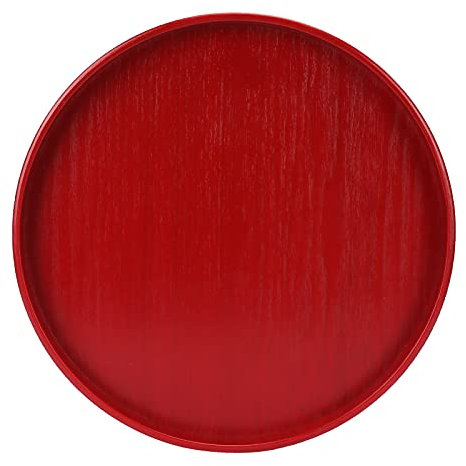 Red Round Wooden Serving Tray, Wood Serving Trays,Rustic Wood Circle Tray for Eating, Entertaining,Decorating and Organizing for Kitchen Home Restaurant(27cm/10.6in)