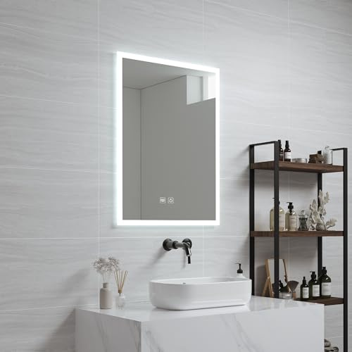 pro.tec LED Badspiegel Scafa Schminkspiegel mit Beleuchtung 3 Lichtfarben vertikal Wandspiegel für Badezimmer rechteckig 45 x 60 cm Weiß beschlagfrei Lichtspiegel