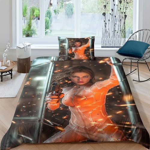 CKSEKD Sexy Killer Bettwäsche Gebürstet Microfaser Assassin Bettbezug + Kopfkissenbezug Mit Reißverschluss Bettdeckenbezug Erwachsene Duvet Cover Set Kinder Single(135x200cm)