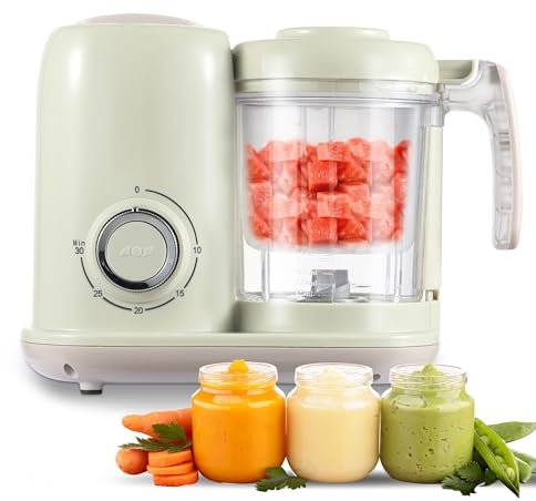 AMZBABYCHEF Babynahrung Maker, 4 in 1 Babynahrungsmaschine und Dampfgarer, Baby Mixer Multifunktional Baby Püree Maker Spülmaschinenfest Grün BFM002