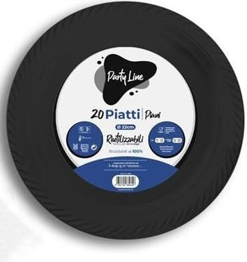 20 Piatti NERO in plastica riutilizzabile - piatto tondo 22cm - Riciclabili al 100% - per feste party natale capodanno ecc.