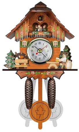 Allayu Kuckucksuhr im Holzimitat Stil, Schönheit der Natur, für drinnen, traditionelle Schwarzwälder Chalet Uhr, leicht zu lesen, CM006