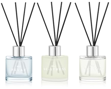 3 Pack Reed Diffuser Set, 5.07 oz Reed Diffusers with 12 Black Fiber Sticks, 150 ml Osmanthus Vanilla Jasmine Air Freshener for Home,Long Lasting up to 90 Days