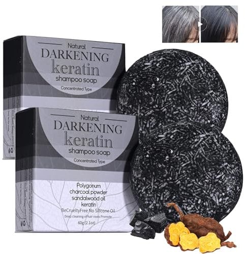 Anti Gray Bar, Hair Darkening Shampoo Bar, Grey Reverse Shampoo Bar, Festes Shampoo Frauen und Männern Gegen Graues Haar Bei, Reinigendes und feuchtigkeitsspendendes Haar(2Stücke)