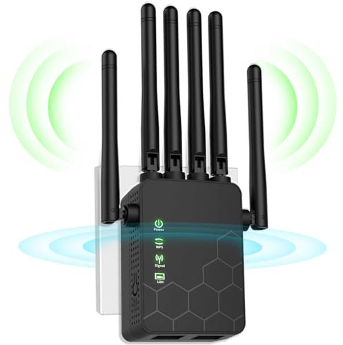Répéteur WiFi, amplificateur WiFi, répéteur WiFi Longue portée, Couverture de la Maison jusqu'à (11,800 sq. ft.), répéteur WiFi Facile à configurer avec 2 Port Ethernet et Mode AP. (Ferreux)