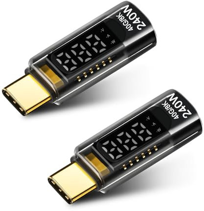 Jemey 240 W USB C a USB C Adaptadores, Adaptador USB C de 40 Gbps con Pantalla LED, Potencia de Salida Máxima 48 V/5 A, Adaptador Tipo C para iPhone15 16 Pro MAX, MacBook Pro y más Dispositivos USB-C