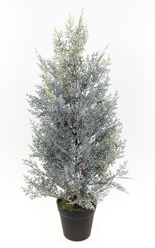 Seidenblumen Roß Zeder/Konifere in Schneeoptik im Topf GA künstliche Thuja Pflanze Kunstbaum Dekobaum (60x30cm)