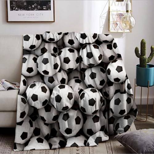 Fußball Kuscheldecke für Kinder, Sport Fußball Sofadecke, Mikrofaser Flauschige Couchdecke Wohndecke (Ball-2, 130x150cm)