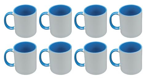 Tazas de sublimación de 11 onzas, interior azul claro y asa, tazas de café de primera calidad para proyectos de prensa de calor, diseño versátil de taza de café ideal para creaciones personalizadas,