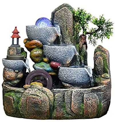 HUNTFF Desktop fountain 3-Tier Tabletop Water Fountain with Cascading Rock Waterfall and Water Mist for Office Home Décor Desktop waterfall