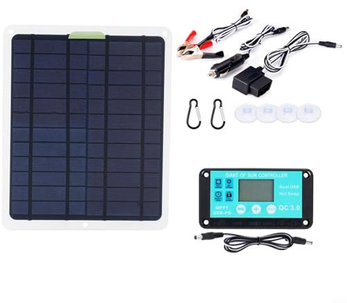 HOHOVYVY Panneau solaire, panneau solaire, panneau solaire automatique de 20 W avec contrôleur 10 A, panneaux solaires flexibles, 1 câble adaptateur, chargeur de batterie de voiture, toit de voiture,