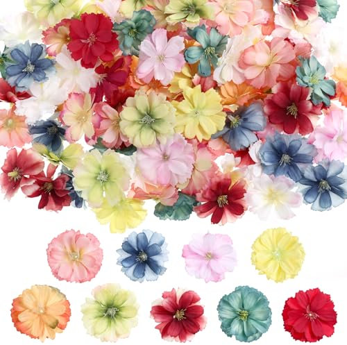 Hariendny Kunstblumenköpfe zum Basteln, 100 Stück 4,5cm Winzige Blumen, Künstliche Pflaumenblütenköpfe aus Seide, Kleine Kunstblumen für DIY-Ferienhauszimmer, Hochzeitsfeierdekoration