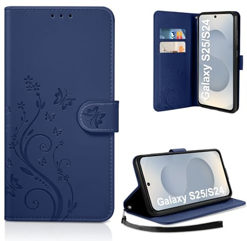 AROYI Lederhülle Kompatibel mit Samsung Galaxy S25 /S24 5G Hülle, Flip Wallet Handyhülle PU Leder Case Kartensteckplätzen Kompatibel mit Samsung Galaxy S25 /S24 5G Dunkel Blau