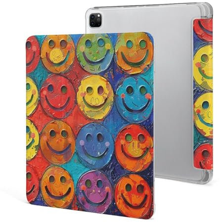 Case Compatible with iPad 10th /9th /8th Generation Case(2022/2021/2020) with Pencil Holder,12.9'' Tri-fold Stand Colorful Smiley Face Printed Leather Silicone Protective Case