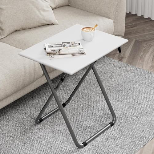 Folding Table, Folding Snack Table, TV Tray Tables, Balcony Foldable Tables, Outdoor CampingTable, SofaTable, SideTable, EndTable, Folding Computer Desk, LaptopTable for Living Room Bedroom (White)