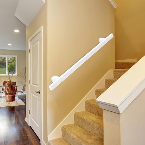 Lonmrrton Corrimano per Scale da 60/80/150/240/300 cm | Corrimano per Scale in Ferro battuto Bianco | Ringhiera Moderna da Parete per Scale Interne e gradini Esterni(80cm)