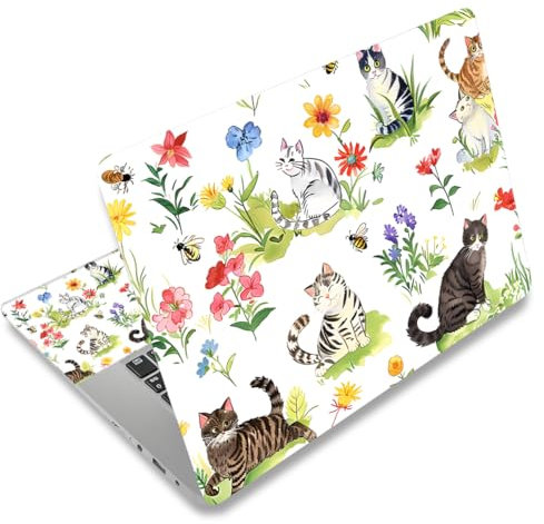 Mibbxea 15-15,6 Zoll Vinyl Laptop Skin Sticker, Wiederverwendbare Laptop Aufkleber für 13 13,3 14 15,4 Zoll Netbooks, Dekorative, Kratzfest, Wasserdicht, Staubdicht (086 Garten Katze)