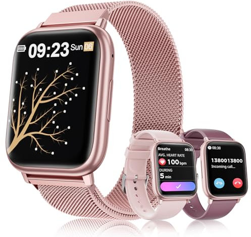 Loekneue New Smartwatch Damen mit Telefonfunktion Bluetooth 1.83 Tocuh Uhr mit Menstruationszyklus Schlafüberwachung SpO2 Pulsuhr IP68 Fitness-Überwachung Schrittzähler Android IOS (Pink Gold)