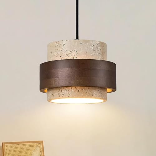 Stesulfr Nordischer Naturstein Wabi-Sabi Deckenpendelleuchte Gelber Höhlenstein E27 Kronleuchter Vintage Bauernhaus Travertin Droplight Nachttisch Restaurant Küche Esszimmer Massivholz Bar Küche
