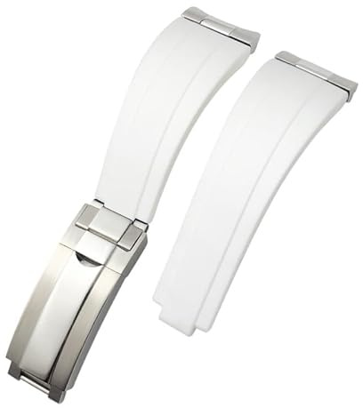 EKSIL Uhrenarmbänder mit gebogenem Metallende, 21 mm, 20 mm, nur für Rolex Datejust m126300 m126334, Zubehör, schwarzes Gummi-Silikonband, 21 mm