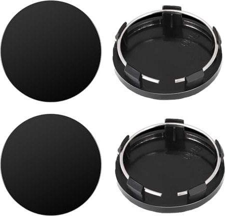 4 Stück Nabendeckel 60mm, Universelle Radnabenkappen aus ABS mit legiertem Stahlring, Polierte Oberfläche, Kompatibel für Verschiedenen Alufelgen (OD 60mm, ID 56mm), Schwarz