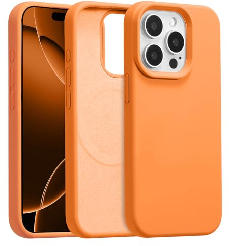 UCASONG Magnetic for iPhone 14 Pro Max -6.7Inch Liquid Silicone Phone Case, Compatible with MagSafe, Cute Plain Solid Color Slim Case Soft Smooth Matte Shockproof Protective Cover, Orange