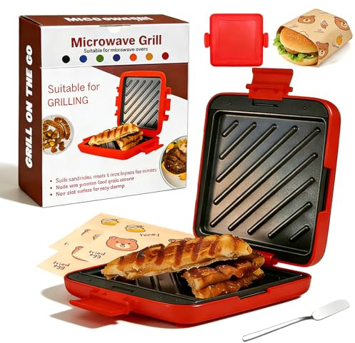 Appareil à croque-monsieur pour micro-ondes, Nouveau modèle en silicone résistant à la chaleur, grille-pain portable et épais, ustensile de cuisine intelligent pour micro-ondes (Connected,Red)
